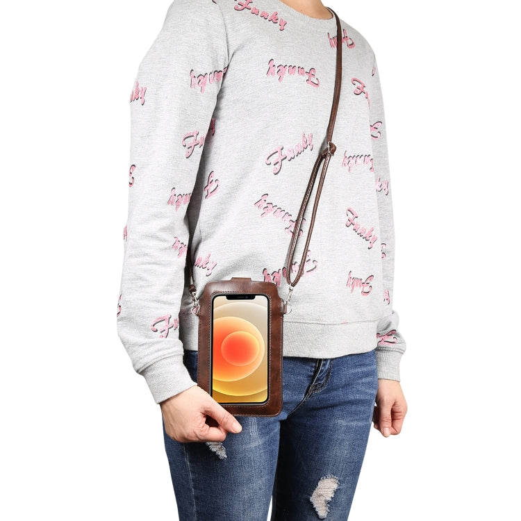 Crazy Horse Textured Riser Touch Screen Phone Case Universal Diagonal Carrying Leather Case Suitable for 5.5-6.9 inch Smartphones