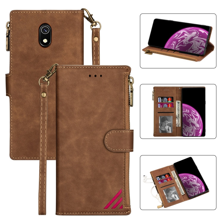 For Xiaomi Redmi 8A Zipper Multi-card Slots Horizontal Flip PU Leather Case with Holder & Card Slots & Wallet & Lanyard & Photo Frame