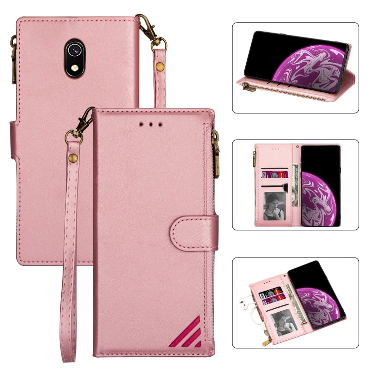 For Xiaomi Redmi 8A Zipper Multi-card Slots Horizontal Flip PU Leather Case with Holder & Card Slots & Wallet & Lanyard & Photo Frame