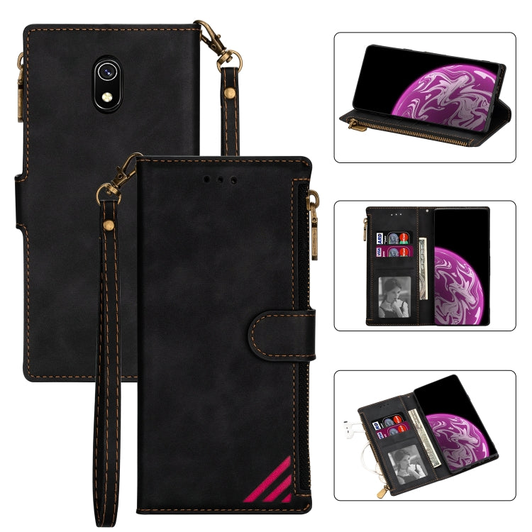 For Xiaomi Redmi 8A Zipper Multi-card Slots Horizontal Flip PU Leather Case with Holder & Card Slots & Wallet & Lanyard & Photo Frame