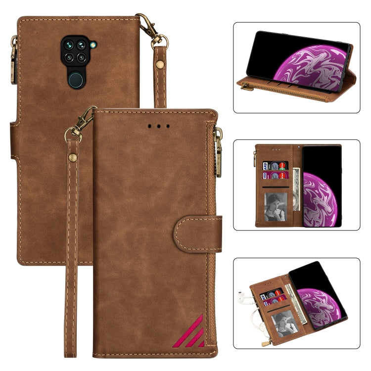 For Xiaomi Redmi 10X 4G Zipper Multi-card Slots Horizontal Flip PU Leather Case with Holder & Card Slots & Wallet & Lanyard & Photo Frame