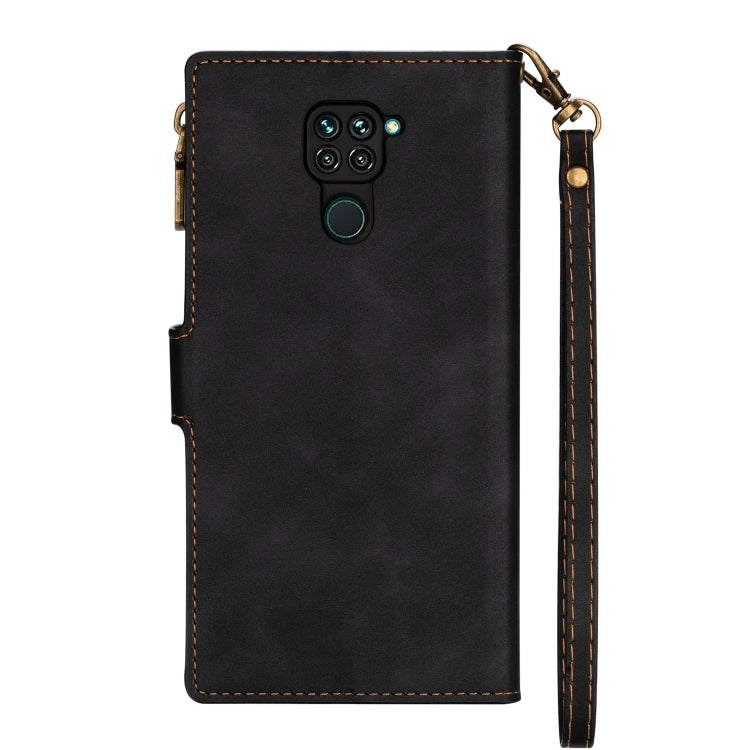 For Xiaomi Redmi 10X 4G Zipper Multi-card Slots Horizontal Flip PU Leather Case with Holder & Card Slots & Wallet & Lanyard & Photo Frame