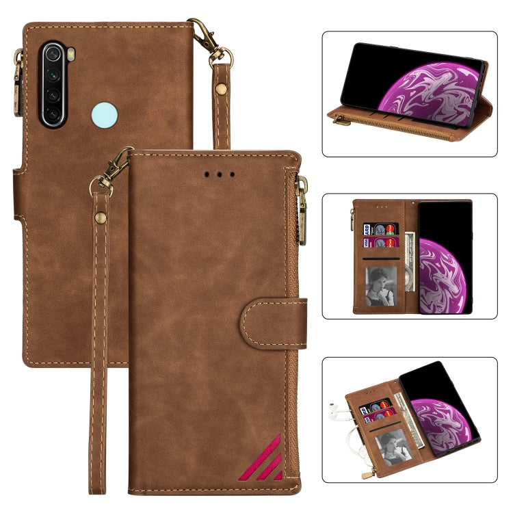 For Xiaomi Redmi Note 8 Zipper Multi-card Slots Horizontal Flip PU Leather Case with Holder & Card Slots & Wallet & Lanyard & Photo Frame