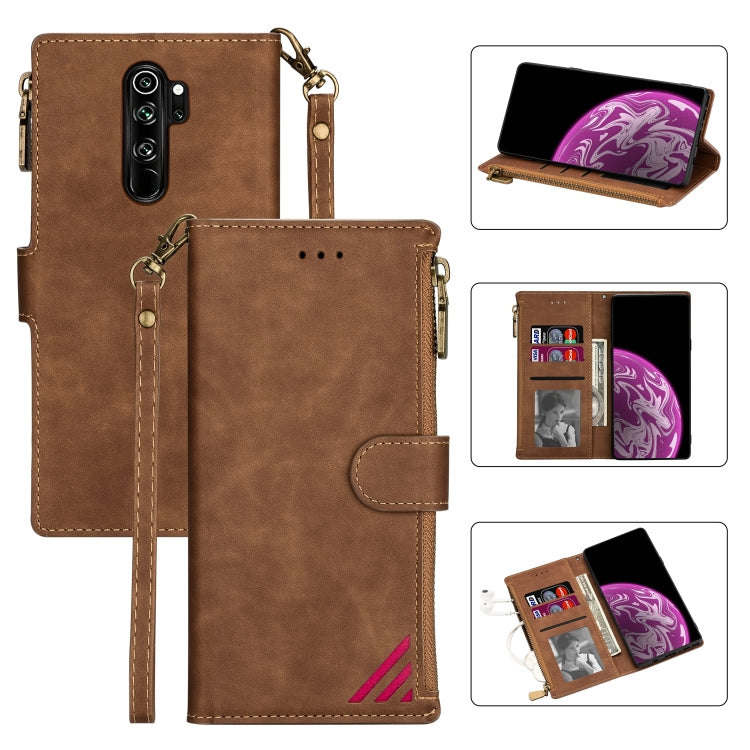 For Xiaomi Redmi Note 8 Pro Zipper Multi-card Slots Horizontal Flip PU Leather Case with Holder & Card Slots & Wallet & Lanyard & Photo Frame