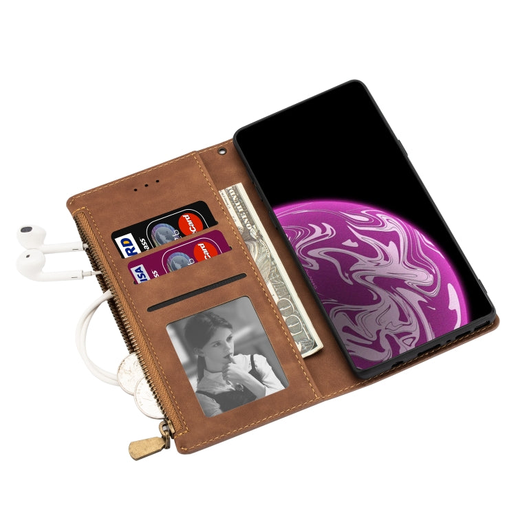 For Xiaomi Mi 10 Zipper Multi-card Slots Horizontal Flip PU Leather Case with Holder & Card Slots & Wallet & Lanyard & Photo Frame