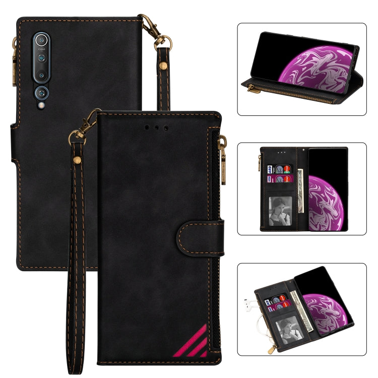 For Xiaomi Mi 10 Zipper Multi-card Slots Horizontal Flip PU Leather Case with Holder & Card Slots & Wallet & Lanyard & Photo Frame