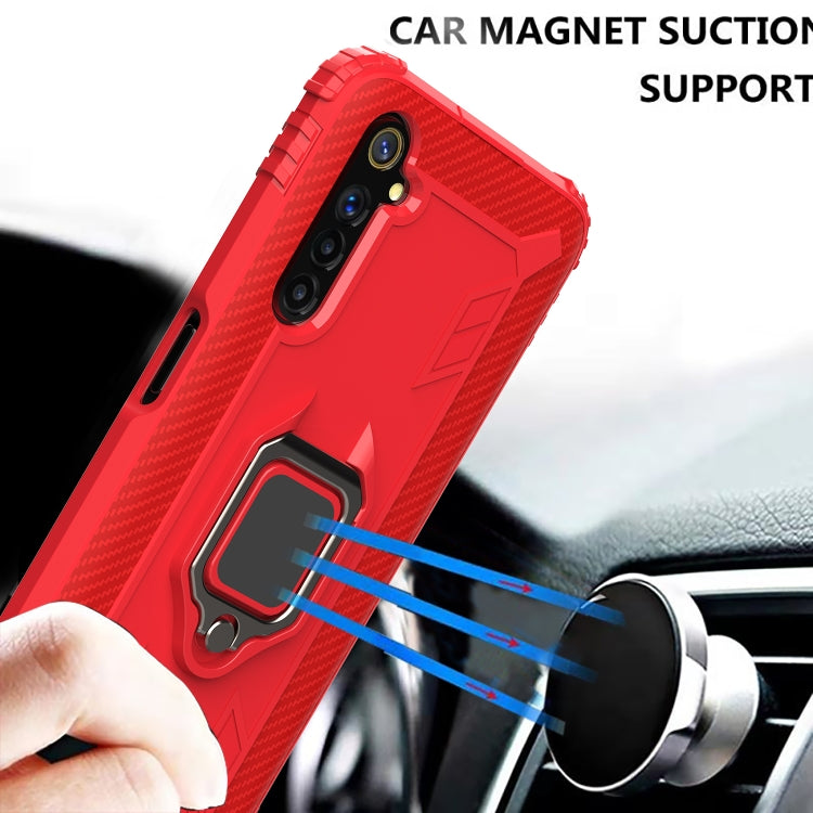 For OPPO Realme 6S Carbon Fiber Protective Case with 360 Degree Rotating Ring Holder(Red)