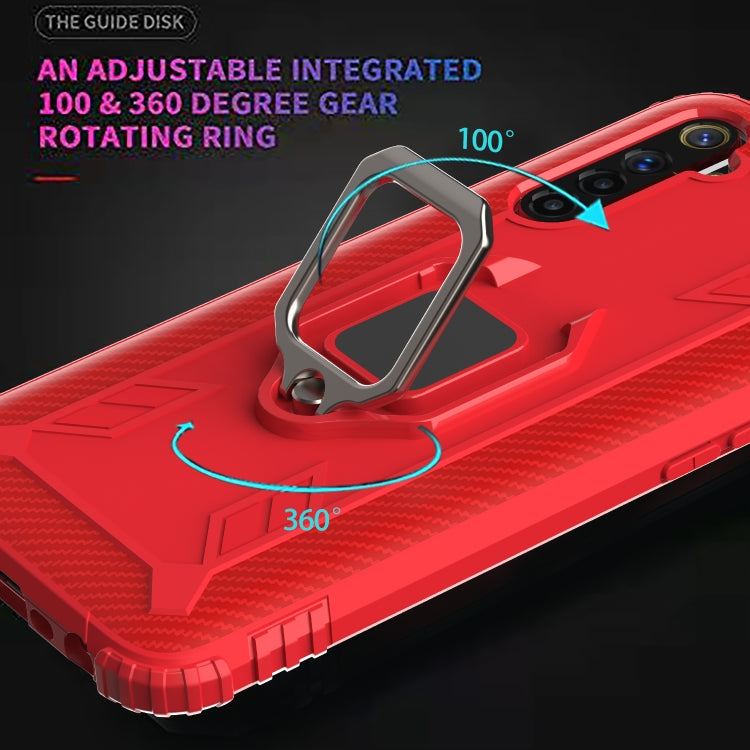 For OPPO Realme 6S Carbon Fiber Protective Case with 360 Degree Rotating Ring Holder(Red)