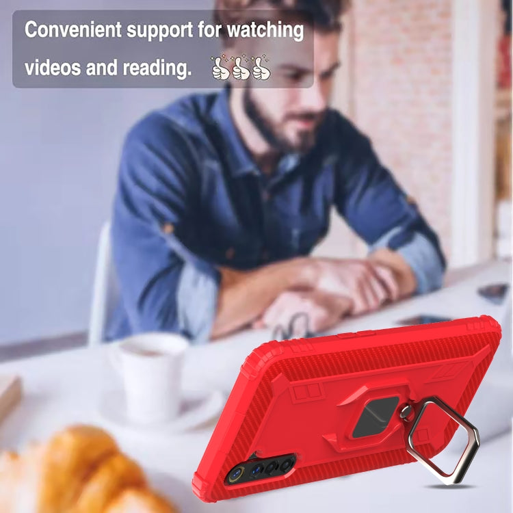 For OPPO Realme 6S Carbon Fiber Protective Case with 360 Degree Rotating Ring Holder(Red)