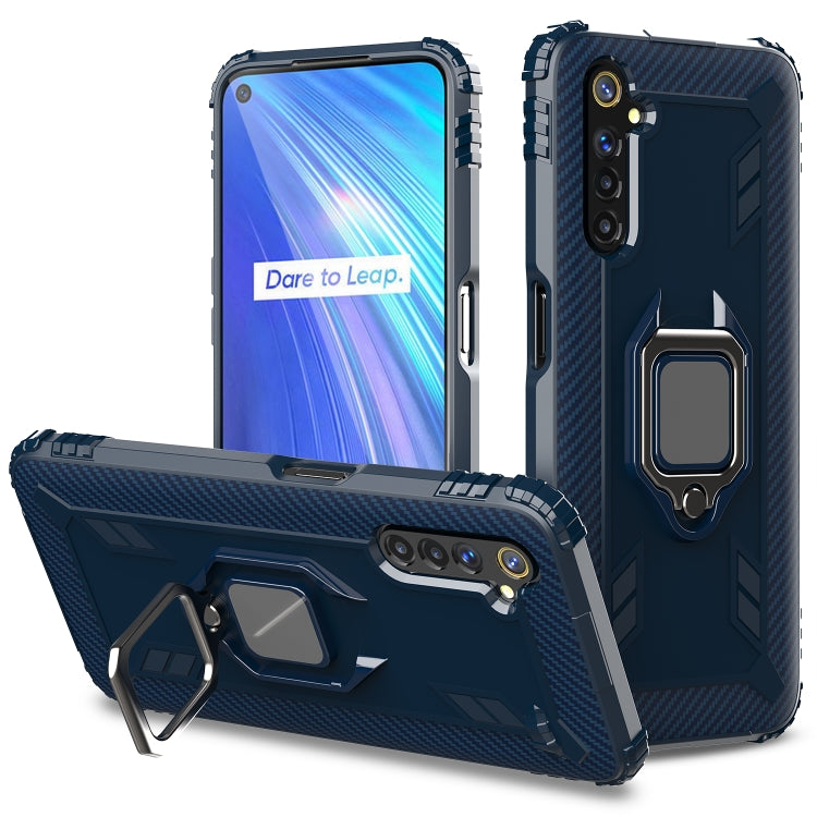 For OPPO Realme Narzo Carbon Fiber Protective Case with 360 Degree Rotating Ring Holder(Blue)