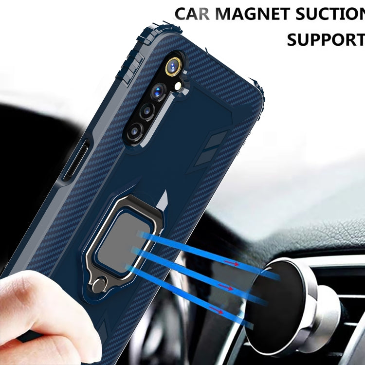 For OPPO Realme Narzo Carbon Fiber Protective Case with 360 Degree Rotating Ring Holder(Blue)