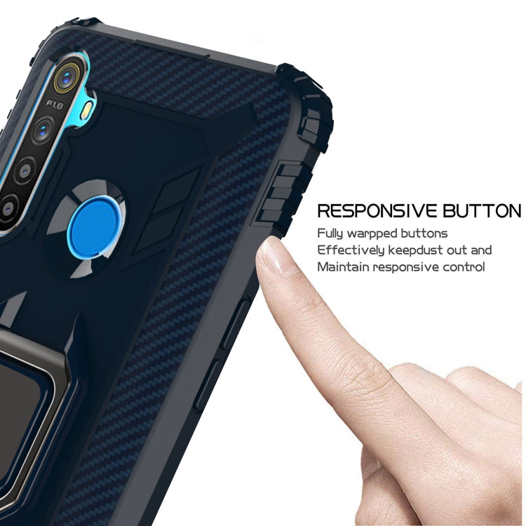 For OPPO Realme 6i Carbon Fiber Protective Case with 360 Degree Rotating Ring Holder(Blue)