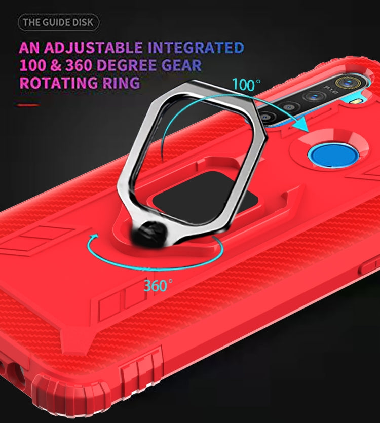 For Realme Narzo 10 Carbon Fiber Protective Case with 360 Degree Rotating Ring Holder(Red)
