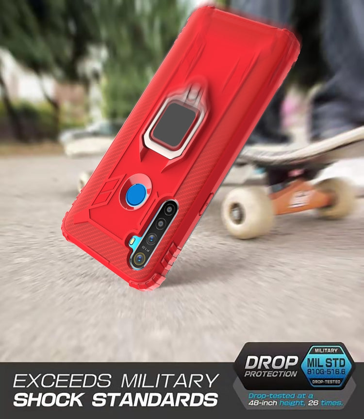 For Realme Narzo 10 Carbon Fiber Protective Case with 360 Degree Rotating Ring Holder(Red)