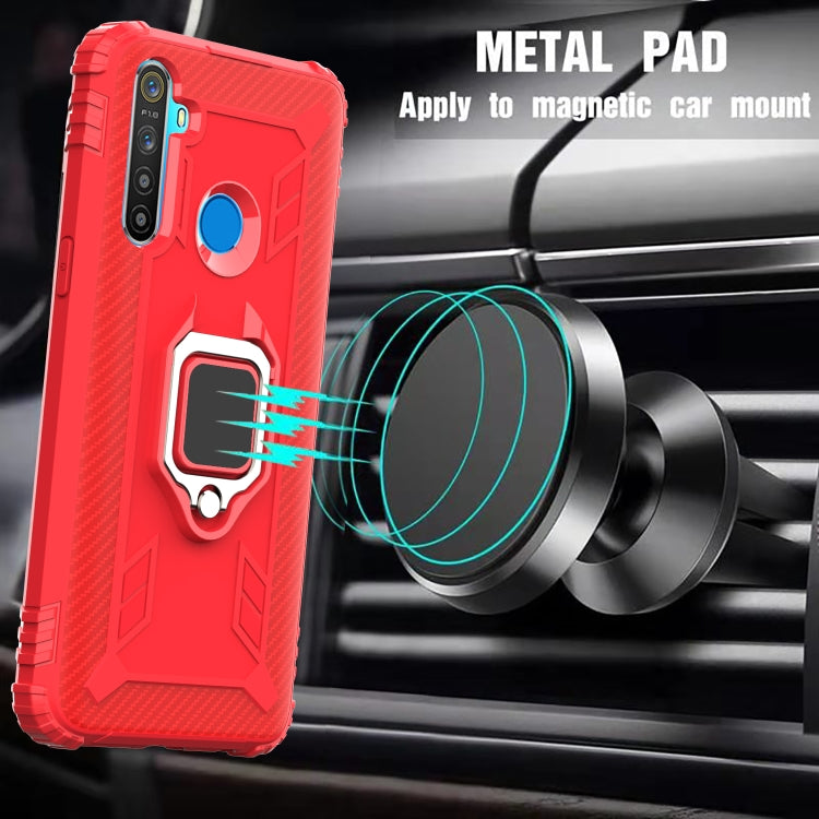 For Realme Narzo 10 Carbon Fiber Protective Case with 360 Degree Rotating Ring Holder(Red)