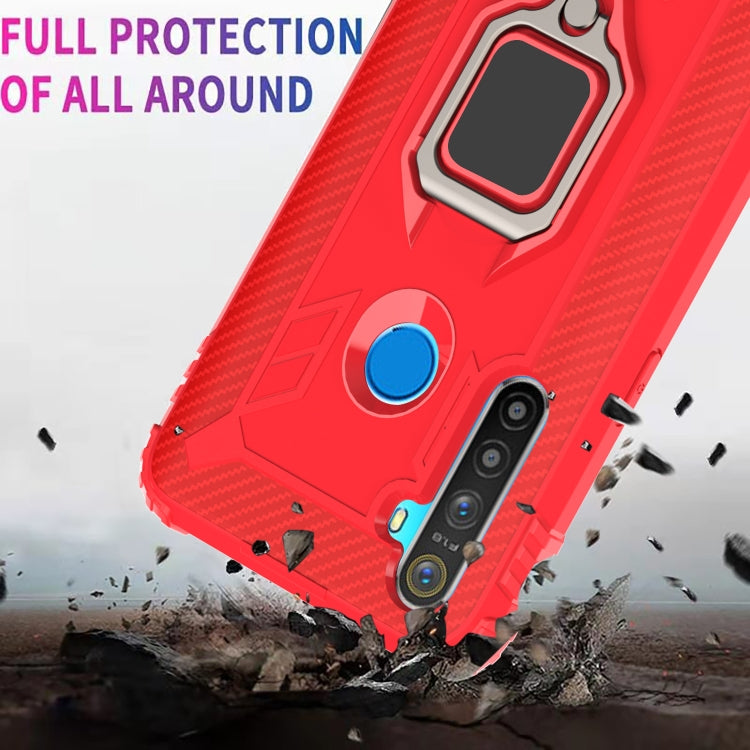 For Realme Narzo 10 Carbon Fiber Protective Case with 360 Degree Rotating Ring Holder(Red)