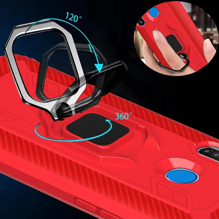 For Realme Narzo 10 Carbon Fiber Protective Case with 360 Degree Rotating Ring Holder(Red)
