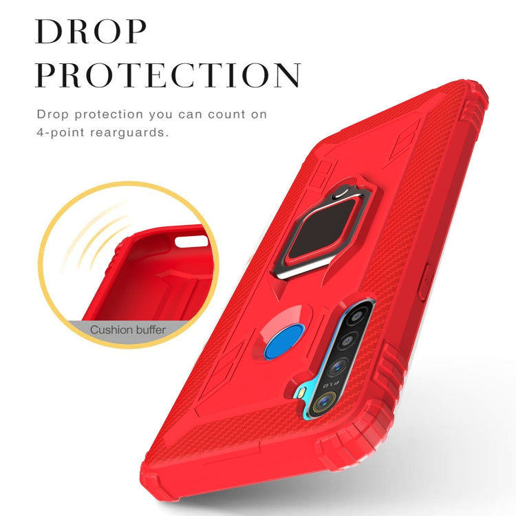 For Realme Narzo 10 Carbon Fiber Protective Case with 360 Degree Rotating Ring Holder(Red)