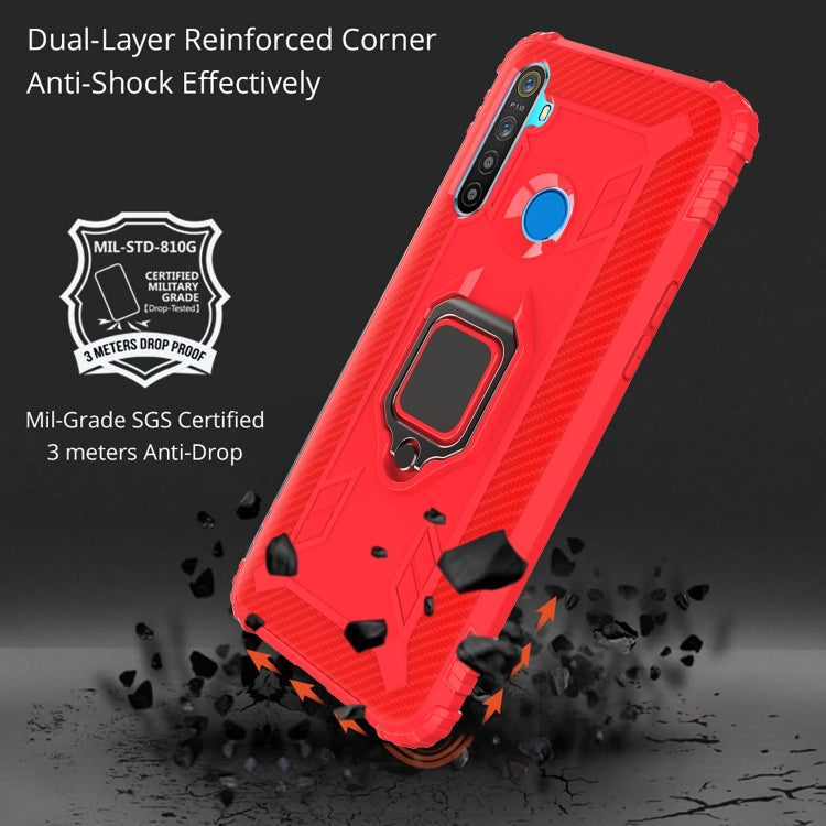 For Realme Narzo 10 Carbon Fiber Protective Case with 360 Degree Rotating Ring Holder(Red)