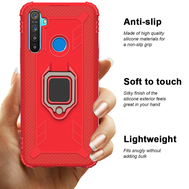 For Realme Narzo 10 Carbon Fiber Protective Case with 360 Degree Rotating Ring Holder(Red)