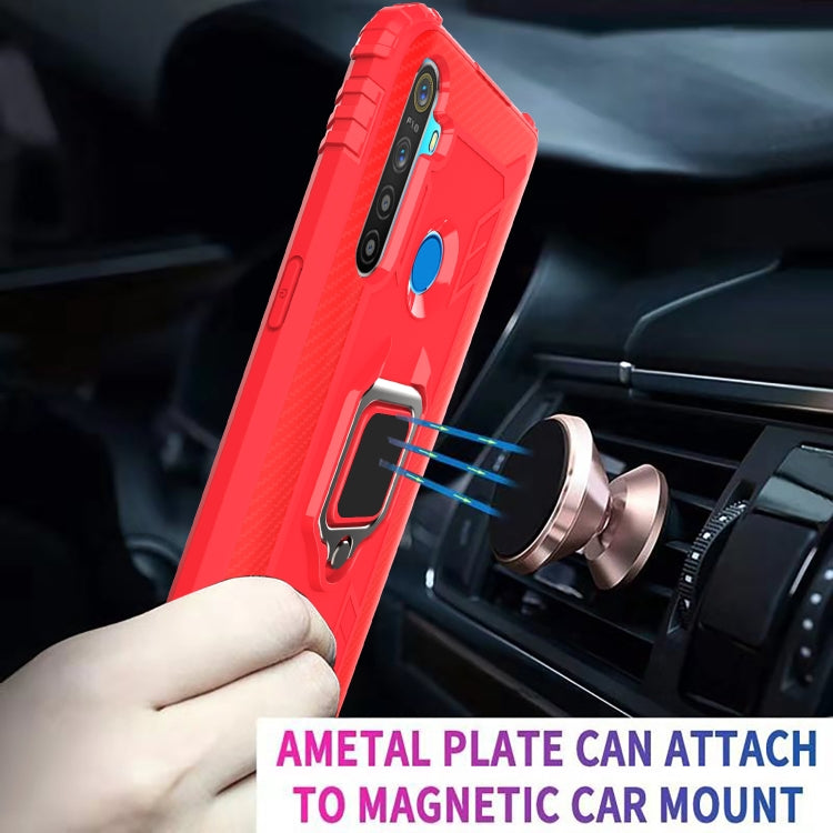 For Realme Narzo 10 Carbon Fiber Protective Case with 360 Degree Rotating Ring Holder(Red)
