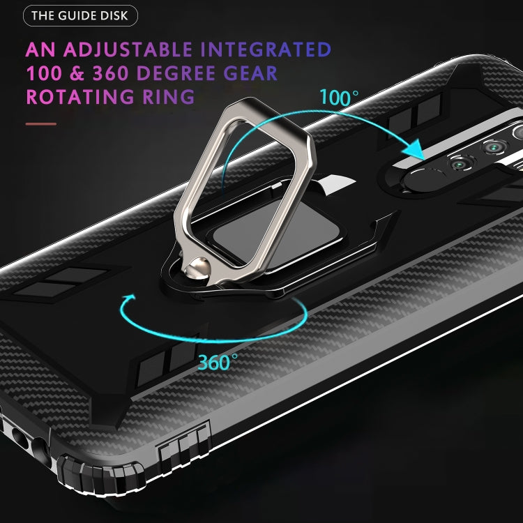 For Xiaomi Redmi 9 Prime Carbon Fiber Protective Case with 360 Degree Rotating Ring Holder(Black)