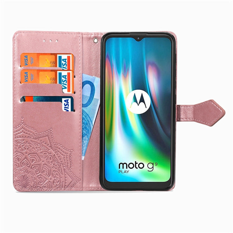 For Motorola Moto G9 Play Embossed Mandala Pattern TPU + PU Horizontal Flip Leather Case with Holder & Three Card Slots & Wallet