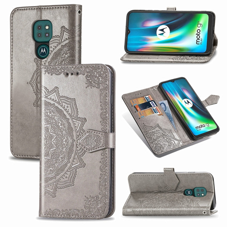 For Motorola Moto G9 Play Embossed Mandala Pattern TPU + PU Horizontal Flip Leather Case with Holder & Three Card Slots & Wallet