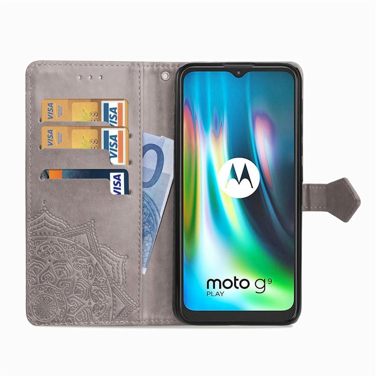 For Motorola Moto G9 Play Embossed Mandala Pattern TPU + PU Horizontal Flip Leather Case with Holder & Three Card Slots & Wallet