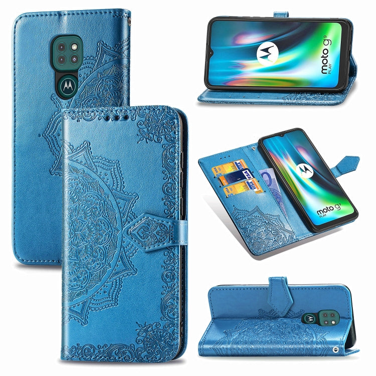 For Motorola Moto G9 Play Embossed Mandala Pattern TPU + PU Horizontal Flip Leather Case with Holder & Three Card Slots & Wallet