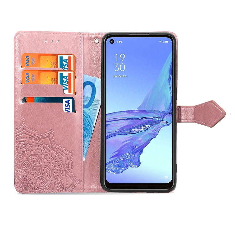 For OPPO A53 2020 Embossed Mandala Pattern TPU + PU Horizontal Flip Leather Case with Holder & Three Card Slots & Wallet