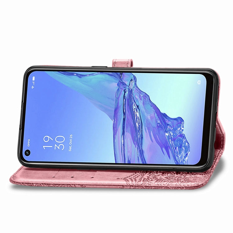 For OPPO A53 2020 Embossed Mandala Pattern TPU + PU Horizontal Flip Leather Case with Holder & Three Card Slots & Wallet