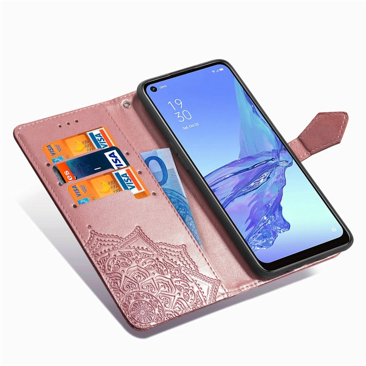 For OPPO A53 2020 Embossed Mandala Pattern TPU + PU Horizontal Flip Leather Case with Holder & Three Card Slots & Wallet
