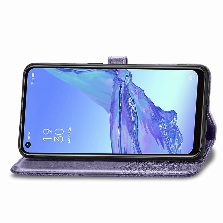 For OPPO A53 2020 Embossed Mandala Pattern TPU + PU Horizontal Flip Leather Case with Holder & Three Card Slots & Wallet