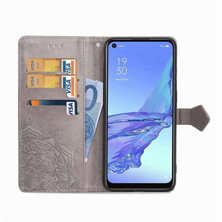 For OPPO A53 2020 Embossed Mandala Pattern TPU + PU Horizontal Flip Leather Case with Holder & Three Card Slots & Wallet