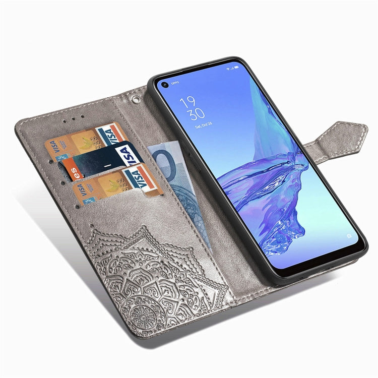 For OPPO A53 2020 Embossed Mandala Pattern TPU + PU Horizontal Flip Leather Case with Holder & Three Card Slots & Wallet