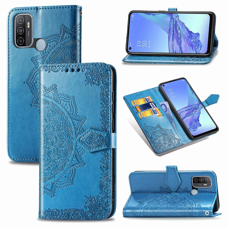 For OPPO A53 2020 Embossed Mandala Pattern TPU + PU Horizontal Flip Leather Case with Holder & Three Card Slots & Wallet