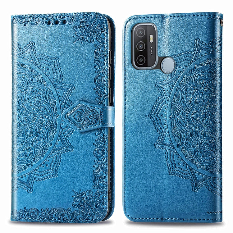 For OPPO A53 2020 Embossed Mandala Pattern TPU + PU Horizontal Flip Leather Case with Holder & Three Card Slots & Wallet