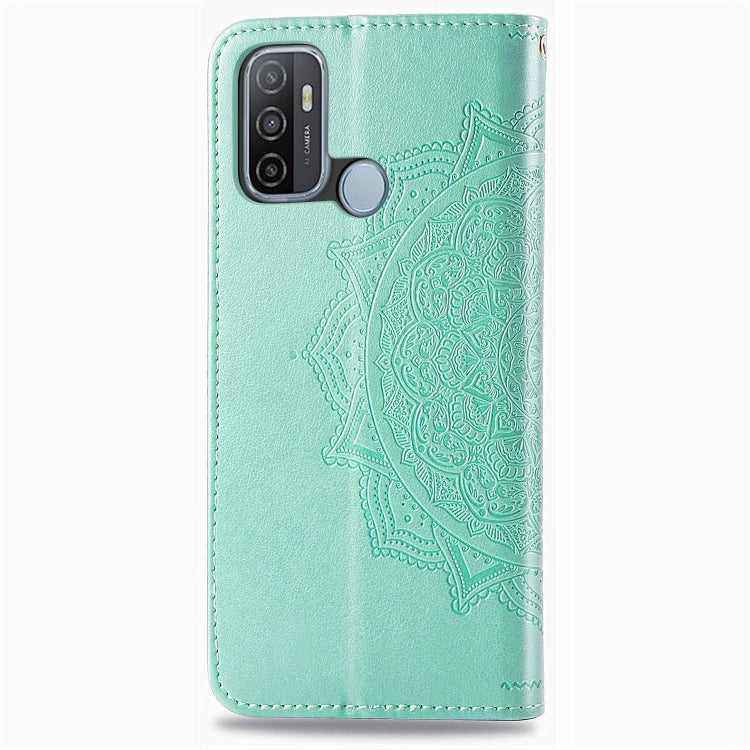 For OPPO A53 2020 Embossed Mandala Pattern TPU + PU Horizontal Flip Leather Case with Holder & Three Card Slots & Wallet