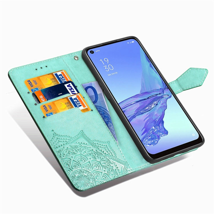 For OPPO A53 2020 Embossed Mandala Pattern TPU + PU Horizontal Flip Leather Case with Holder & Three Card Slots & Wallet