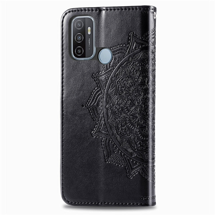 For OPPO A53 2020 Embossed Mandala Pattern TPU + PU Horizontal Flip Leather Case with Holder & Three Card Slots & Wallet