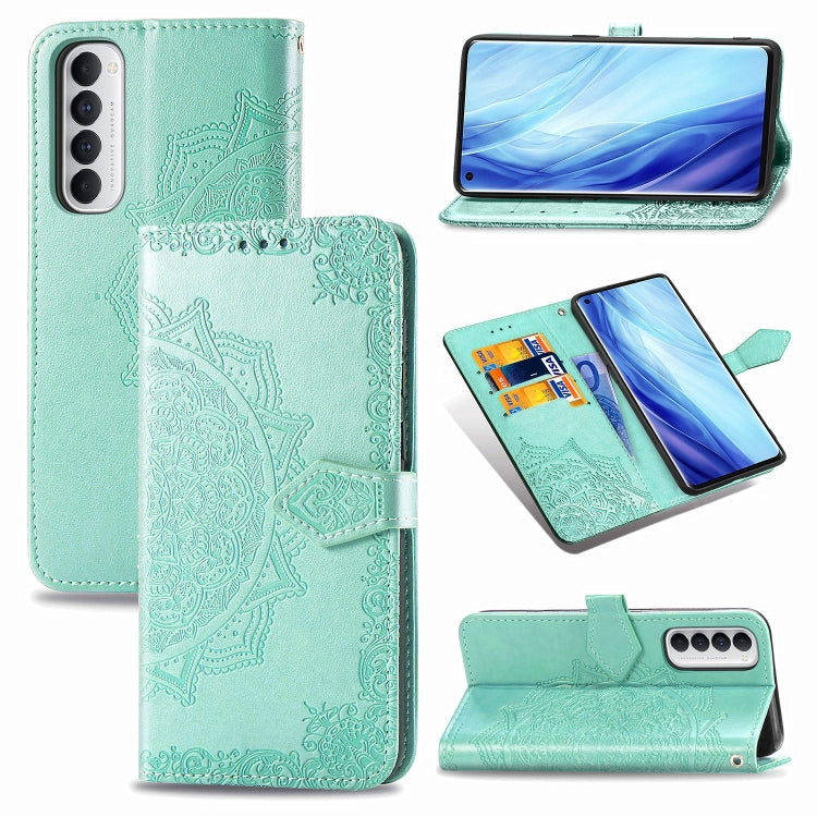 For OPPO Reno4 Pro 4G Embossed Mandala Pattern TPU + PU Horizontal Flip Leather Case with Holder & Three Card Slots & Wallet