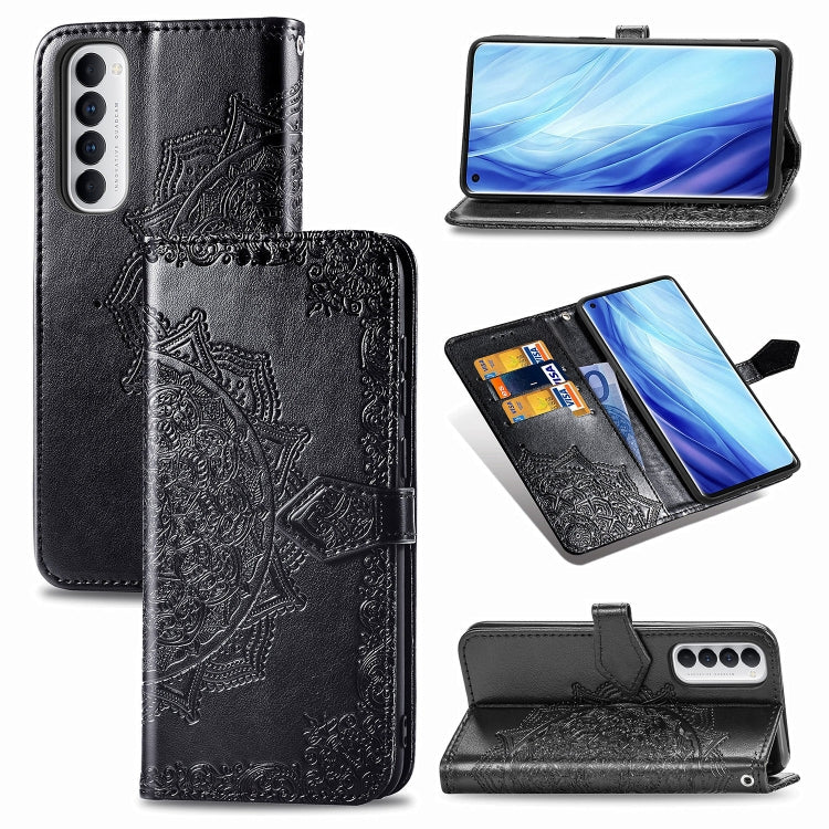 For OPPO Reno4 Pro 4G Embossed Mandala Pattern TPU + PU Horizontal Flip Leather Case with Holder & Three Card Slots & Wallet