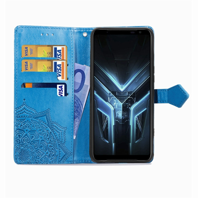 For Asus ROG Phone 3 ZS661KS Embossed Mandala Pattern TPU + PU Horizontal Flip Leather Case with Holder & Three Card Slots & Wallet