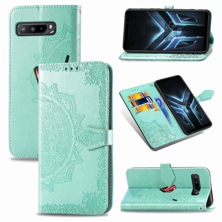 For Asus ROG Phone 3 ZS661KS Embossed Mandala Pattern TPU + PU Horizontal Flip Leather Case with Holder & Three Card Slots & Wallet