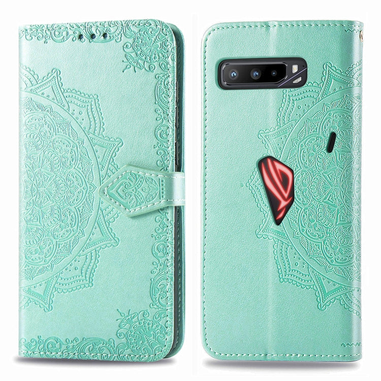 For Asus ROG Phone 3 ZS661KS Embossed Mandala Pattern TPU + PU Horizontal Flip Leather Case with Holder & Three Card Slots & Wallet