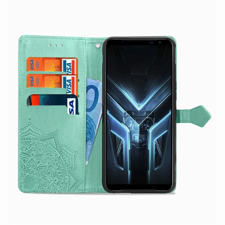 For Asus ROG Phone 3 ZS661KS Embossed Mandala Pattern TPU + PU Horizontal Flip Leather Case with Holder & Three Card Slots & Wallet