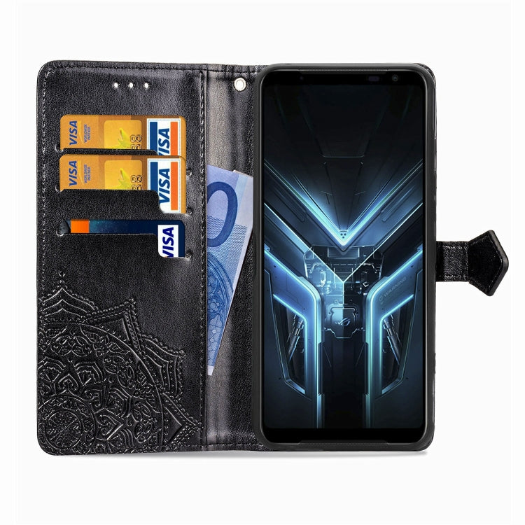 For Asus ROG Phone 3 ZS661KS Embossed Mandala Pattern TPU + PU Horizontal Flip Leather Case with Holder & Three Card Slots & Wallet