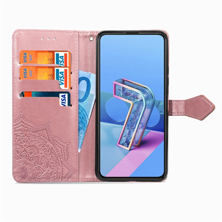 For Asus Zenfone 7 ZS670KS Embossed Mandala Pattern TPU + PU Horizontal Flip Leather Case with Holder & Three Card Slots & Wallet