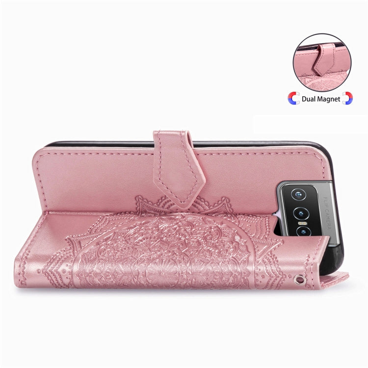 For Asus Zenfone 7 Pro ZS671KS Embossed Mandala Pattern TPU + PU Horizontal Flip Leather Case with Holder & Three Card Slots & Wallet